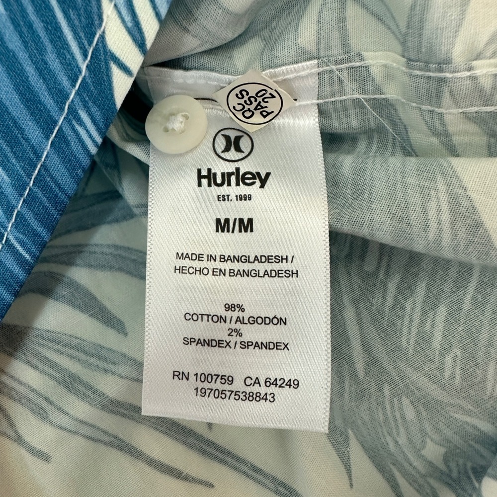 Hurley Patio Shirt Men Medium Hawaiian Tropical Button Up Blue Palm Stretch NWT - Picture 3 of 6
